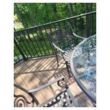 Outdoor Patio Set with Glass Top Table and 4 Ornate Metal Chairs