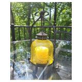 Outdoor Patio Set with Glass Top Table and 4 Ornate Metal Chairs