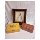 Vintage Framed Portrait and Wooden Box Set