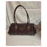 Brown Croc-Embossed Leather Handbag
