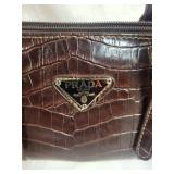 Brown Croc-Embossed Leather Handbag