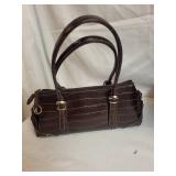 Brown Croc-Embossed Leather Handbag