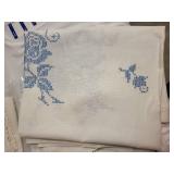 Collection of Vintage Embroidered Table Linens and Beaded Bands