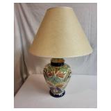Vintage Hand-Painted Ceramic Table Lamp with Fabric Shade