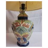 Vintage Hand-Painted Ceramic Table Lamp with Fabric Shade