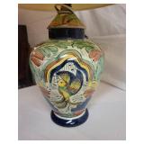 Vintage Hand-Painted Ceramic Table Lamp with Fabric Shade