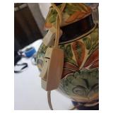 Vintage Hand-Painted Ceramic Table Lamp with Fabric Shade