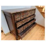 Oak Louis XV Style Chest of Drawers with Intricate Carvings