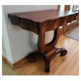 Gorgeous Antique Mahogany Flip Top Parlor Card Game Table with Lyre Base and Scalloped Edge