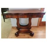 Gorgeous Antique Mahogany Flip Top Parlor Card Game Table with Lyre Base and Scalloped Edge