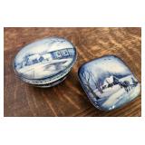 Set of 2 Russian Ceramic Trinket Boxes with Scenic Winter Design