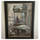 Framed Vintage Original Rassypnov Painting Titled "News" Oil on Canvas - 1978-1979