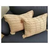Set of 2 Textured Gold/Yellow Silk Throw Pillows with Tassels