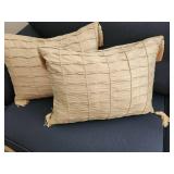 Set of 2 Textured Gold/Yellow Silk Throw Pillows with Tassels
