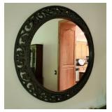 Ornate Round Wall Mirror with Carved Wooden Frame