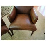 Pair of Custom Brown Leather Dining Room Chairs with Arms Armchairs