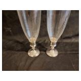 Pair of Antique Hamilton Sterling Silver and Glass Hurricane Candle Holders