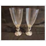 Pair of Antique Hamilton Sterling Silver and Glass Hurricane Candle Holders