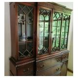 Vintage Union National Mahogany China Cabinet, Secretary Desk, and Hutch with Glass Doors