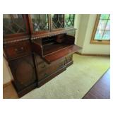Vintage Union National Mahogany China Cabinet, Secretary Desk, and Hutch with Glass Doors