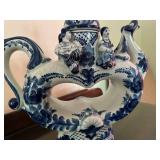 Large Beautiful Vintage Russian Gzhel Porcelain Coffee Pot Teapot Measuring 13" x 15"