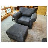 Alexvale Custom Blue Upholstered Armchair with Matching Ottoman