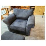 Alexvale Custom Blue Upholstered Armchair with Matching Ottoman