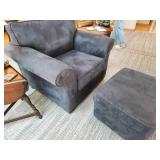 Alexvale Custom Blue Upholstered Armchair with Matching Ottoman