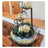 Decorative Handmade Ceramic Talavera Fountain with Metal Stand