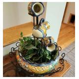 Decorative Handmade Ceramic Talavera Fountain with Metal Stand