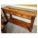 Vintage Hand Carved Console Table featuring Calla Lily Design and Glass Top