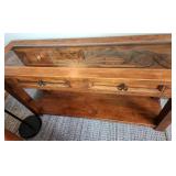 Vintage Hand Carved Console Table featuring Calla Lily Design and Glass Top