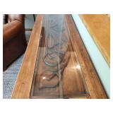 Vintage Hand Carved Console Table featuring Calla Lily Design and Glass Top