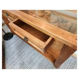 Vintage Hand Carved Console Table featuring Calla Lily Design and Glass Top