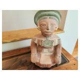 Mexican Terracotta "Idolo Del Sol" Mayan Sun God Clay Sculpture of Seated Figure with Intricate Detailing