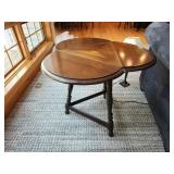 Antique Walnut Folding Top Wood Drop Leaf Triangle Side Table