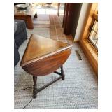 Antique Walnut Folding Top Wood Drop Leaf Triangle Side Table