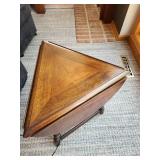 Antique Walnut Folding Top Wood Drop Leaf Triangle Side Table