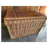 Large Woven Wicker Storage Basket with Hinged Lid