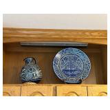 Hand-Painted Blue Ceramic Pitcher & Plate Set