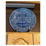 Hand-Painted Blue Ceramic Pitcher & Plate Set