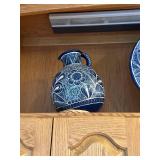 Hand-Painted Blue Ceramic Pitcher & Plate Set