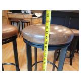 Set of 3 Cushioned Bar Stools with Leather Seat and Metal Frame