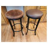 Pair of Bar Stools with Brown Upholstered Seats