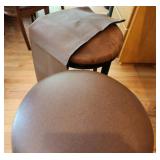 Pair of Bar Stools with Brown Upholstered Seats
