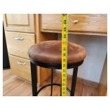 Pair of Bar Stools with Brown Upholstered Seats