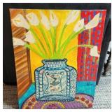 Original Signed Floral Acrylic Painting on Canvas