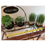 Decorative Indoor Welcome Sign Plant Holder with Real Plants and Two Faux Grass Planters