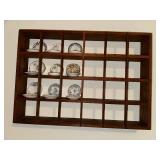 Set of 9 Vintage Decorative Porcelain Butter Pat/Pad/Chip Plates and Display Shelf