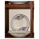 Set of 9 Vintage Decorative Porcelain Butter Pat/Pad/Chip Plates and Display Shelf